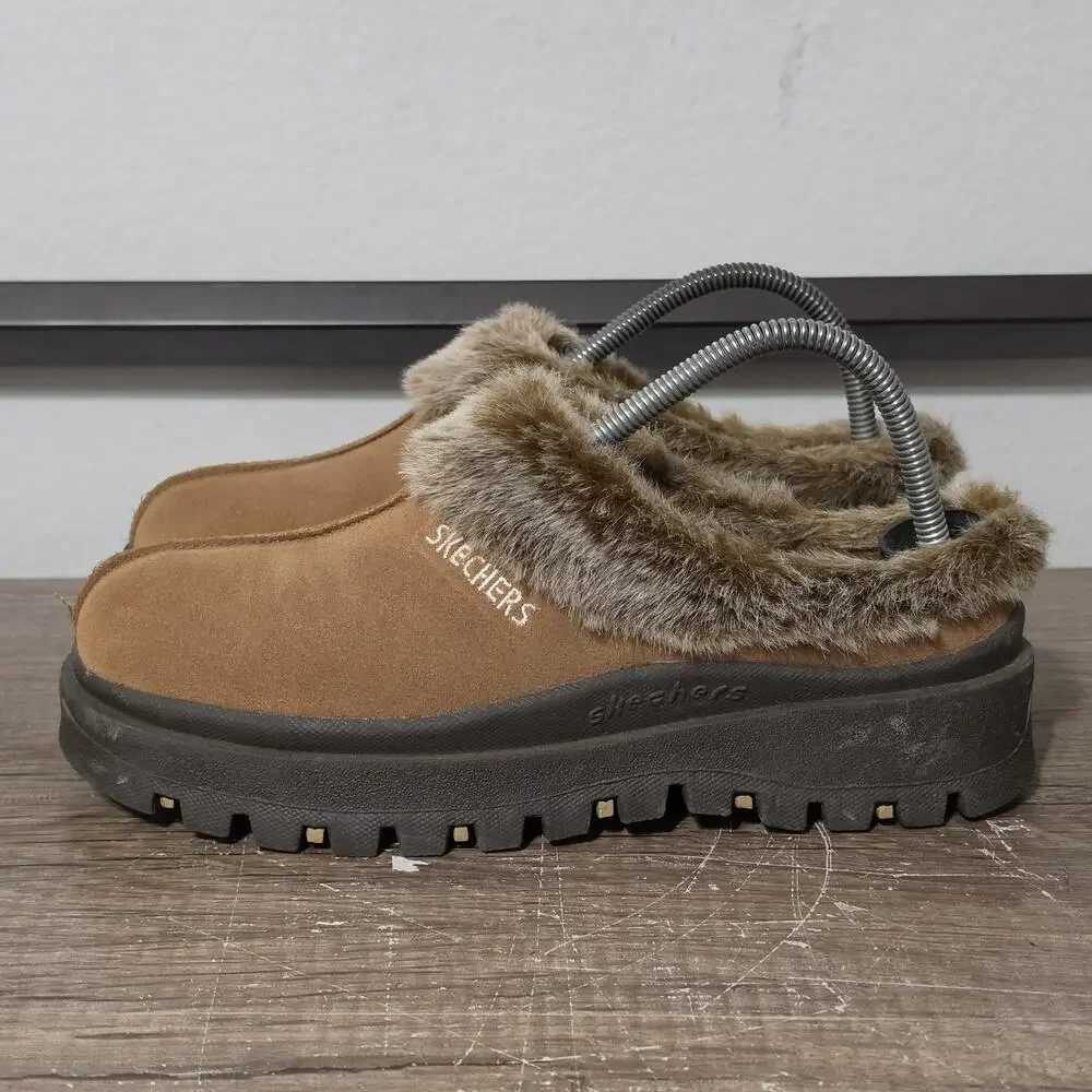 Skechers Shindigs Fortress Women’s Suede Platform Clogs Y2K Shoes Size 9 Brown